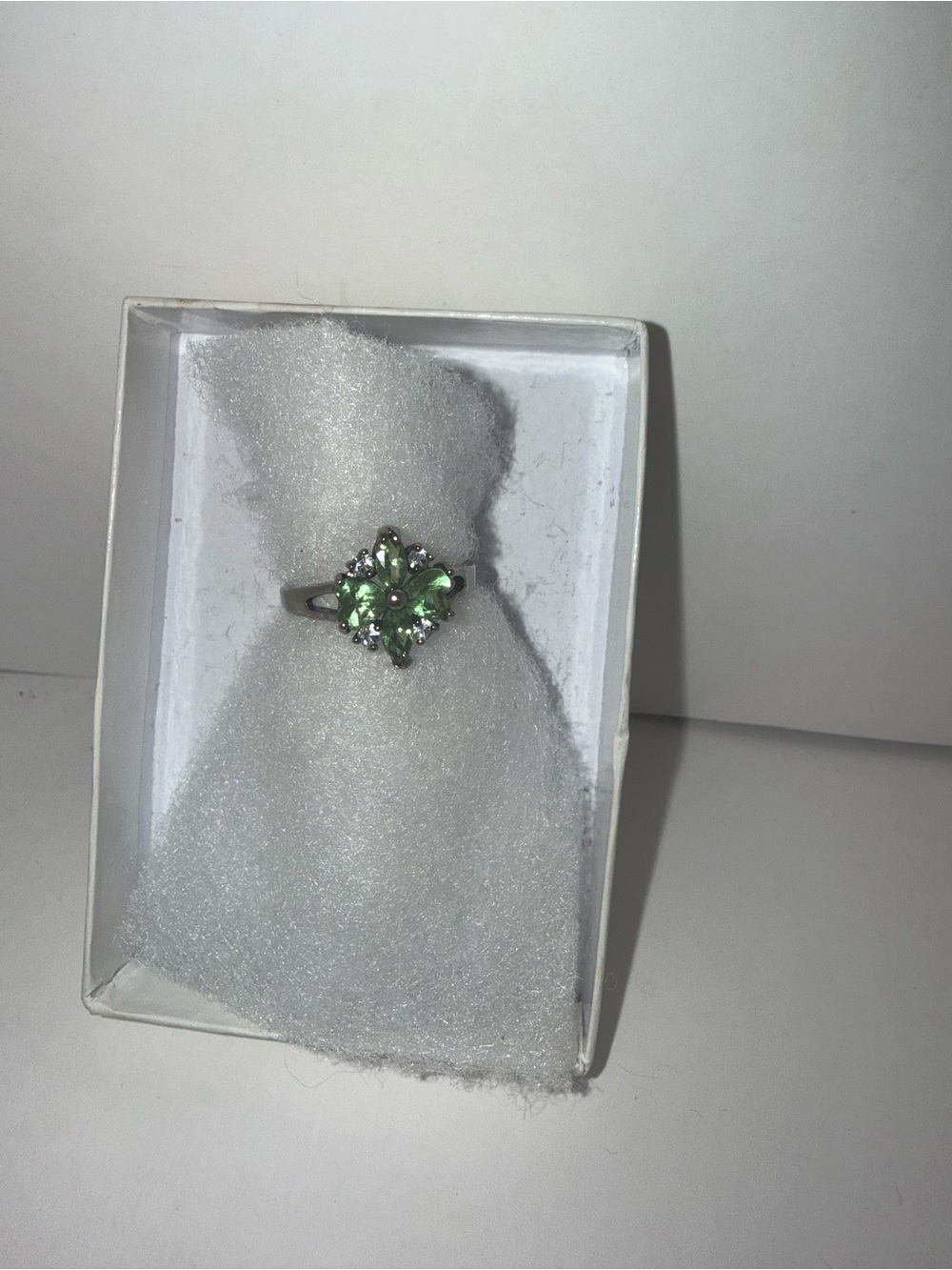 Green Crystal Flower Ring - Women Jewelry size 8
